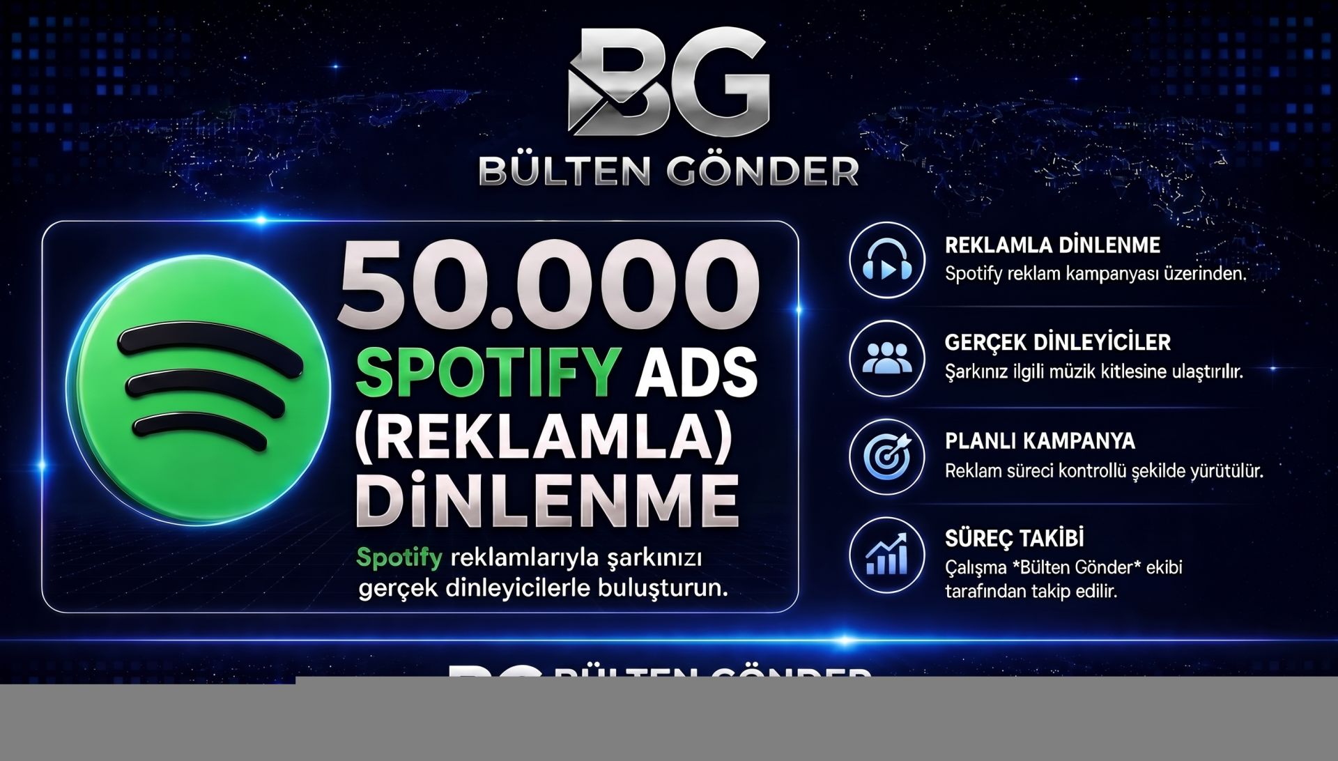 Spotify ADS Reklam 50.000 Dinlenme Hizmeti