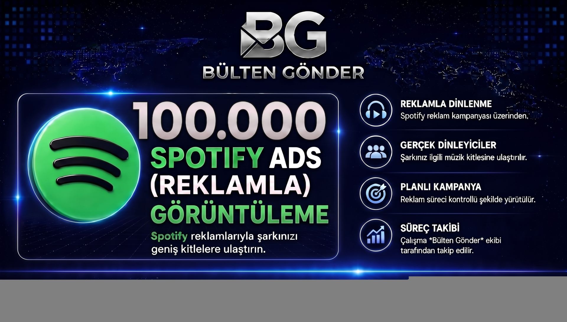 Spotify ADS Reklam 100.000 Dinlenme Hizmeti