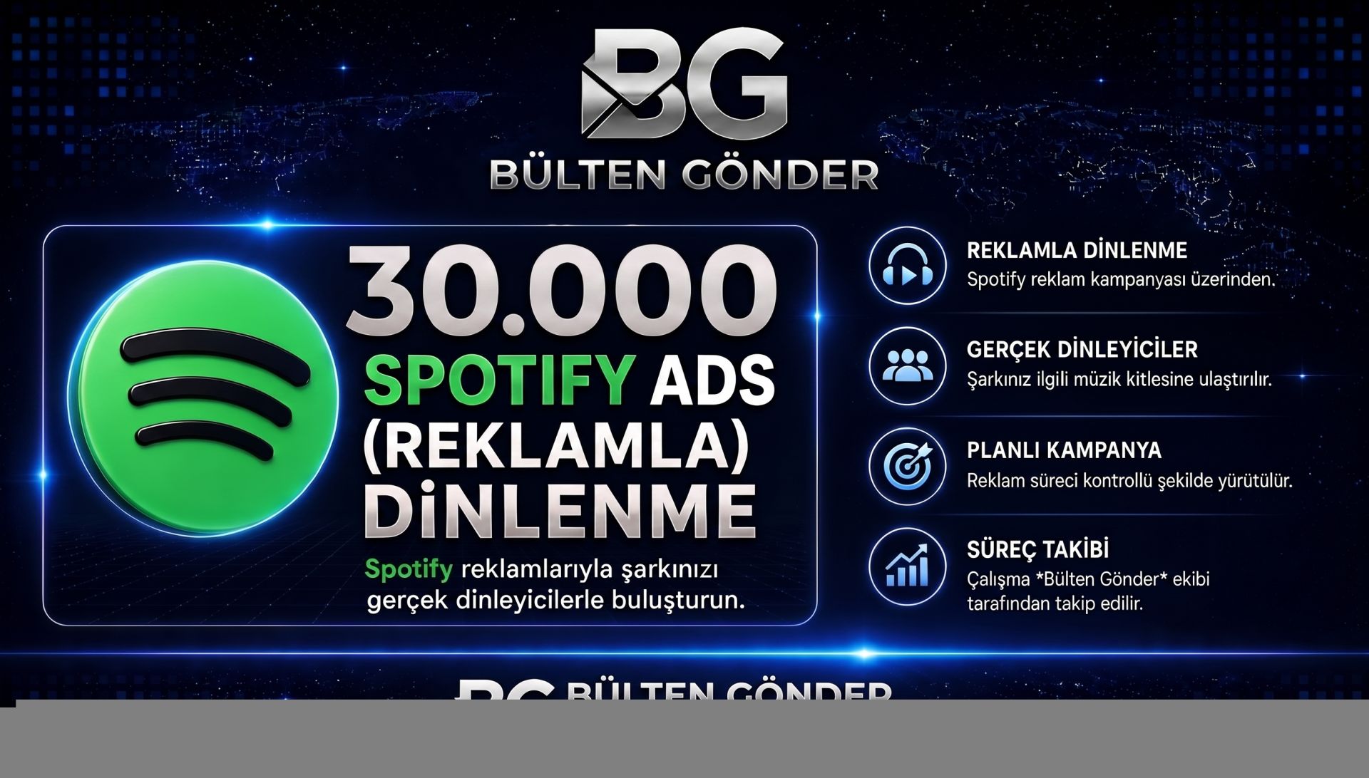 Spotify ADS Reklam 30.000 Dinlenme Hizmeti